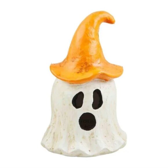 Ghost with Orange Witch Hat Paper Maché Lantern - Picture 1 of 3